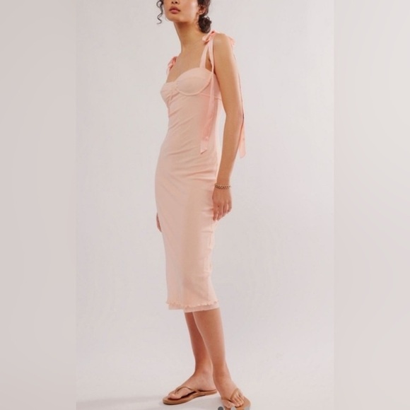 NWOT Free People Intimately, Got Glam Mesh Slip Dress, Large in Pink Salt - Picture 7 of 9
